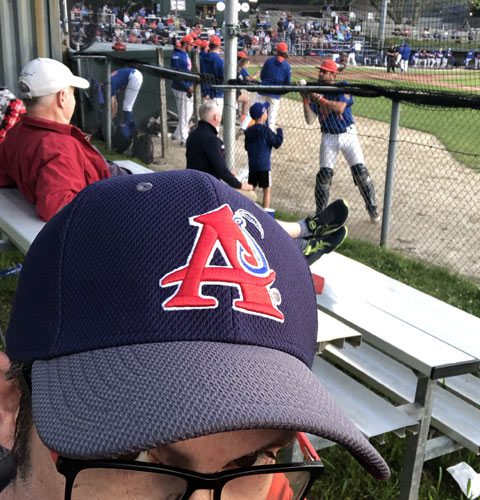 Sporting a new Chatham Anglers baseball cap purchased at Veterans Field in Chatham, MA.